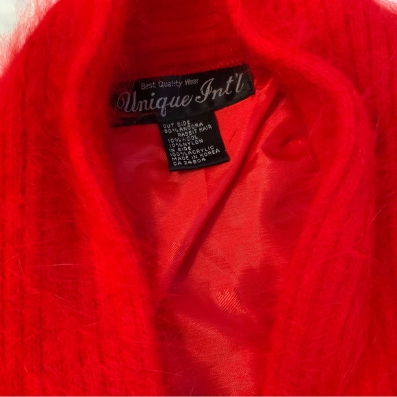 Unique Intl’ Vintage Red Angora Wool Beaded Open Front Cardigan Sweater Jacket - Picture 8 of 10